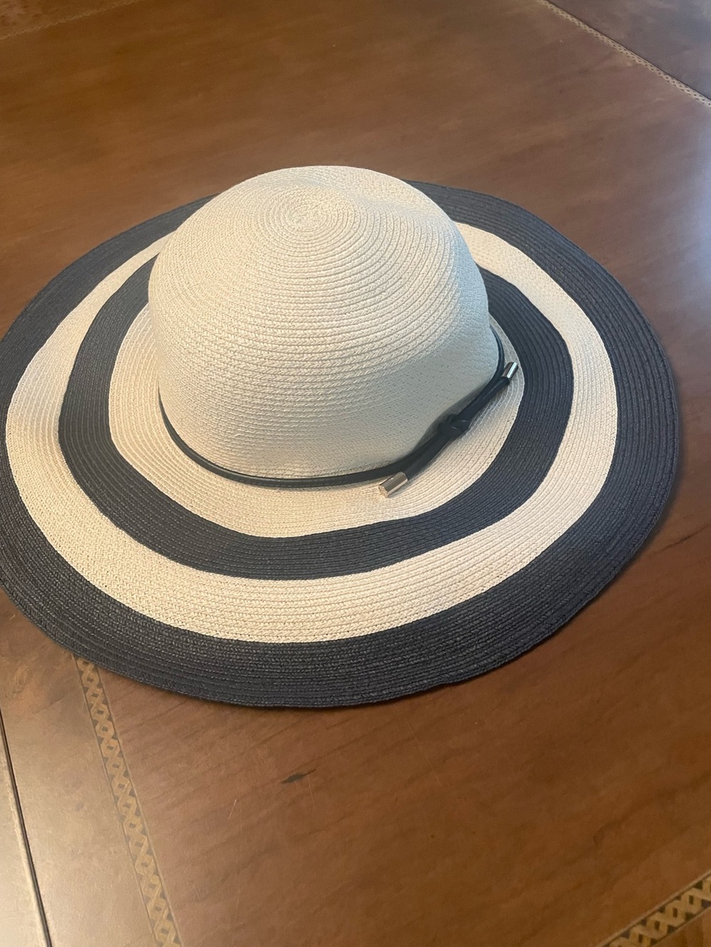 Coach City Striped Wide Brim Sun Hat - Navy and White